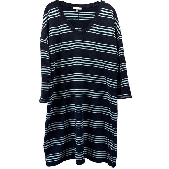 Talbots Dresses & Skirts - T by Talbots UPF 50+ Dress Size Large Blue Stripe Stretch V‎ Neck Pullover Knit